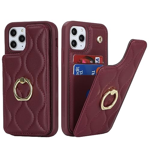 SailorTech iPhone 11 Pro Hülle mit Kartenhalter für Frauen, iPhone 11 Pro Handyhülle Ring-Ständer [Kartenfach] [Standfunktion] Niedliche und modische Tasche für iPhone 11 Pro-Burgunderrot von SailorTech