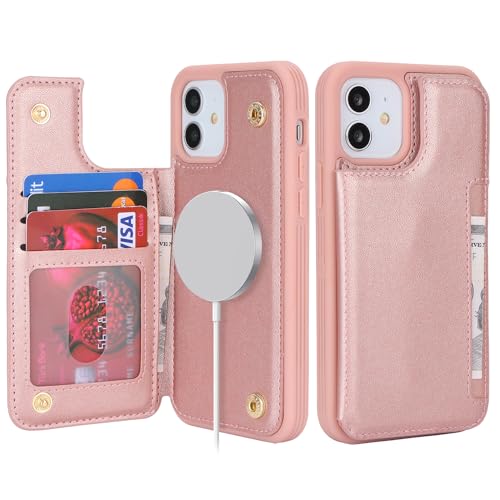 SailorTech iPhone 12/12 Pro Hülle mit Kartenhalter Mag Safe, iPhone 12/12 Pro Etui mit Kartenfach mag Safe Geldbörse für iPhone 12/12 Pro Handyhülle mit Portemonnaie Lederhülle - Roségold von SailorTech