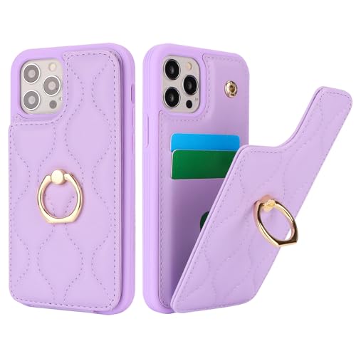 SailorTech iPhone 12/12 Pro Hülle mit Kartenhalter für Frauen, iPhone 12/12 Pro Handyhülle Ring-Ständer [Kartenfach] [Standfunktion] Niedliche und modische Tasche für iPhone 12/12 Pro-Violett von SailorTech
