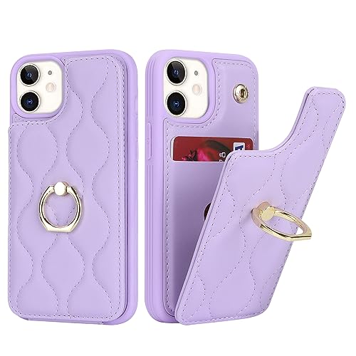 SailorTech iPhone 12 Mini Hülle mit Kartenhalter für Frauen, iPhone 12 Mini Handyhülle Ring-Ständer [Kartenfach] [Standfunktion] Niedliche und modische Tasche für iPhone 12 Mini-Violett von SailorTech