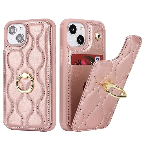 SailorTech iPhone 13 Mini Hülle mit Kartenhalter für Frauen, iPhone 13 Mini Handyhülle Ring-Ständer [Kartenfach] [Standfunktion] Niedliche und modische Tasche für iPhone 13 Mini-Roségold von SailorTech