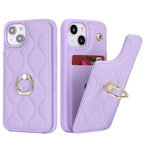 SailorTech iPhone 13 Mini Hülle mit Kartenhalter für Frauen, iPhone 13 Mini Handyhülle Ring-Ständer [Kartenfach] [Standfunktion] Niedliche und modische Tasche für iPhone 13 Mini-Violett von SailorTech