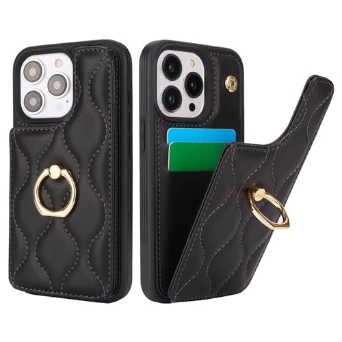 SailorTech iPhone 13 Pro Hülle mit Kartenhalter für Frauen, iPhone 13 Pro Handyhülle Ring-Ständer [Kartenfach] [Standfunktion] Niedliche und modische Tasche für iPhone 13 Pro-Schwarz von SailorTech