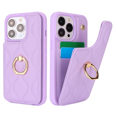 SailorTech iPhone 13 Pro Hülle Mit Kartenhalter für Frauen, Handyhülle Ring-Ständer [Kartenfach] [Standfunktion] Niedliche und Modische Tasche - Violett von SailorTech