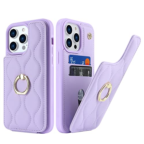 SailorTech iPhone 13 Pro Max Hülle mit Kartenhalter für Frauen, iPhone 13 Pro Max Handyhülle Ring-Ständer [Kartenfach] [Standfunktion] Niedliche und modische Tasche für iPhone 13 Pro Max-Violett von SailorTech