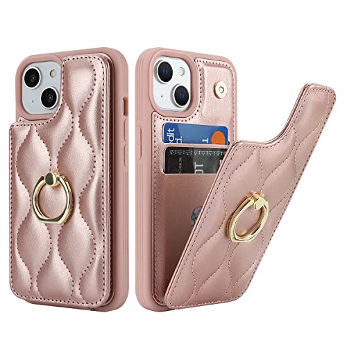 SailorTech iPhone 14 Hülle mit Kartenhalter für Frauen, iPhone 14 Handyhülle Ring-Ständer [Kartenfach] [Standfunktion] Niedliche und modische Tasche für iPhone 14-Roségold von SailorTech