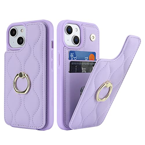 SailorTech iPhone 14 Hülle mit Kartenhalter für Frauen, iPhone 14 Handyhülle Ring-Ständer [Kartenfach] [Standfunktion] Niedliche und modische Tasche für iPhone 14-Violett von SailorTech