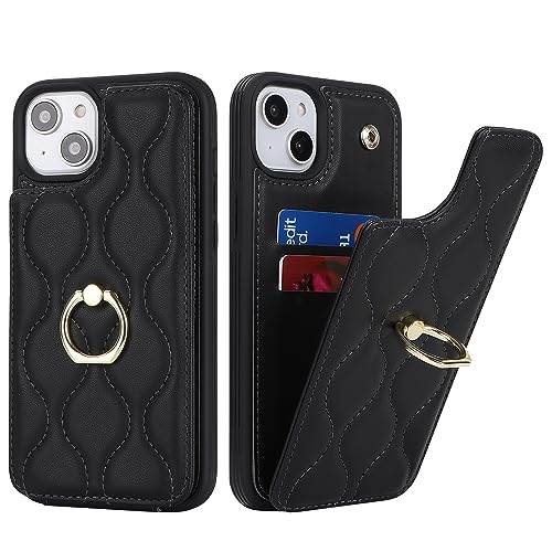SailorTech iPhone 14 Plus Hülle mit Kartenhalter für Frauen, iPhone 14 Plus Handyhülle Ring-Ständer [Kartenfach] [Standfunktion] Niedliche und modische Tasche für iPhone 14 Plus-Schwarz von SailorTech