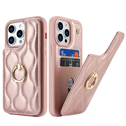 SailorTech iPhone 14 Pro Hülle mit Kartenhalter für Frauen, iPhone 14 Pro Handyhülle Ring-Ständer [Kartenfach] [Standfunktion] Niedliche und modische Tasche für iPhone 14 Pro-Roségold von SailorTech