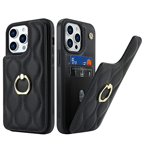 SailorTech iPhone 14 Pro Hülle mit Kartenhalter für Frauen, iPhone 14 Pro Handyhülle Ring-Ständer [Kartenfach] [Standfunktion] Niedliche und modische Tasche für iPhone 14 Pro-Schwarz von SailorTech