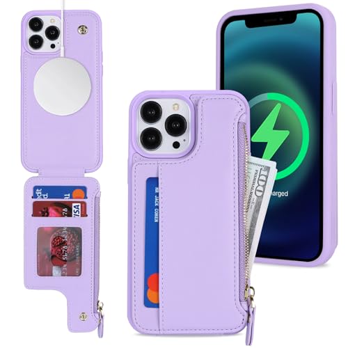 SailorTech iPhone 14 Pro Max Etui mit Kartenhalter mag Safe, iPhone 14 Pro Max Hülle mit Reißverschluss Kartenfach Geldbörse für iPhone 14 Pro Max Handyhülle Lederhülle - Violett von SailorTech