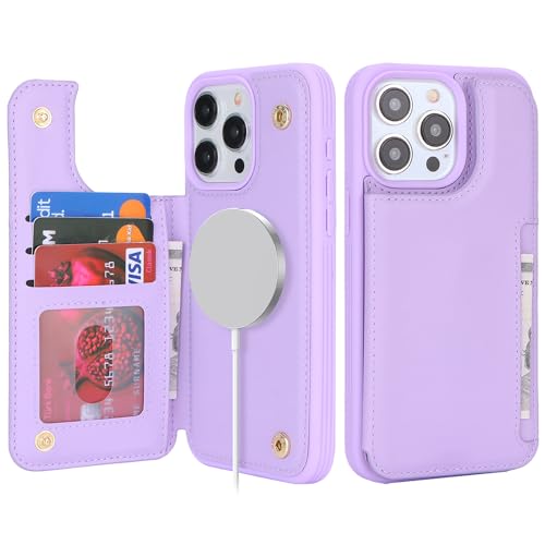 SailorTech iPhone 14 Pro Max Hülle mit Kartenhalter Mag Safe, iPhone 14 Pro Max Etui mit Kartenfach mag Safe Geldbörse für iPhone 14 Pro Max Handyhülle mit Portemonnaie Lederhülle - Violett von SailorTech