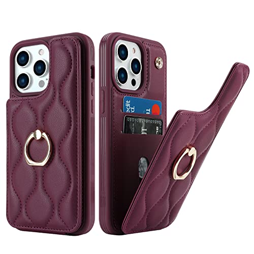 SailorTech iPhone 14 Pro Max Hülle mit Kartenhalter für Frauen, iPhone 14 Pro Max Handyhülle Ring-Ständer [Kartenfach] [Standfunktion] Niedliche und modische Tasche für iPhone 14 Pro Max-Wein Rot von SailorTech