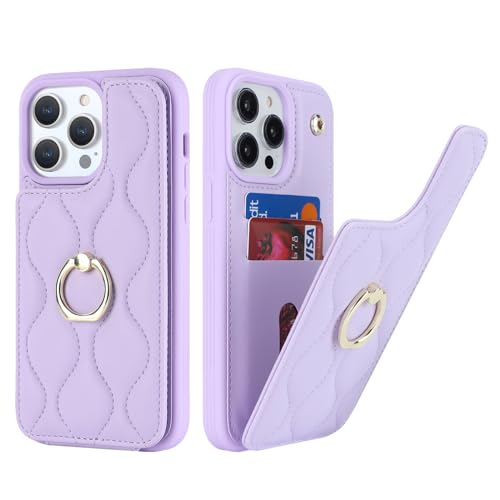 SailorTech iPhone 15 Pro Hülle Mit Kartenhalter für Frauen, Handyhülle Ring-Ständer [Kartenfach] [Standfunktion] Niedliche Und Modische Tasche - Violett von SailorTech