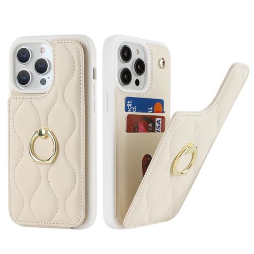 SailorTech iPhone 15 Pro Hülle mit Kartenhalter für Frauen, iPhone 15 Pro Handyhülle Ring-Ständer [Kartenfach] [Standfunktion] Niedliche und modische Tasche für iPhone 15 Pro-Weiß von SailorTech
