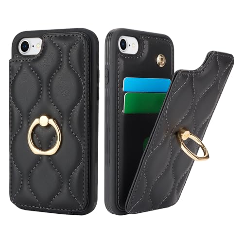 SailorTech iPhone 7/8/SE2/SE3 Hülle mit Kartenhalter für Frauen, iPhone 7/8 Handyhülle Ring-Ständer [Kartenfach] [Standfunktion] Niedliche und modische Tasche für iPhone SE 2020/SE 2022-Schwarz von SailorTech