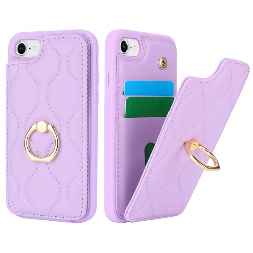 SailorTech iPhone 7/8/SE2/SE3 Hülle mit Kartenhalter für Frauen, iPhone 7/8 Handyhülle Ring-Ständer [Kartenfach] [Standfunktion] Niedliche und modische Tasche für iPhone SE 2020/SE 2022-Violett von SailorTech