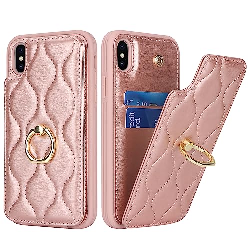 SailorTech iPhone X/XS Hülle mit Kartenhalter für Frauen, iPhone X/XS Handyhülle Ring-Ständer [Kartenfach] [Standfunktion] Niedliche und modische Tasche für iPhone X/XS-Roségold von SailorTech