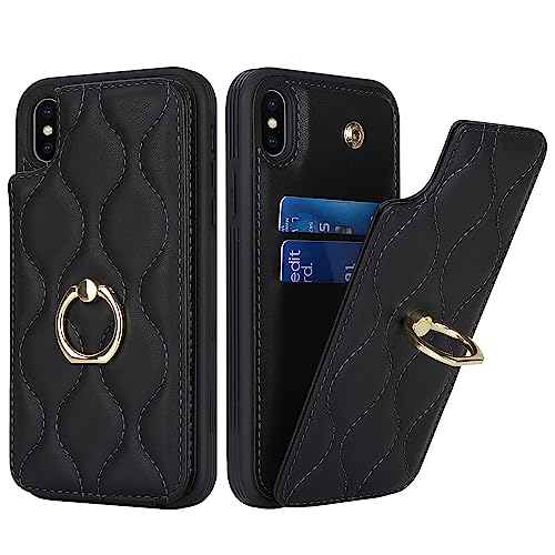 SailorTech iPhone X/XS Hülle mit Kartenhalter für Frauen, iPhone X/XS Handyhülle Ring-Ständer [Kartenfach] [Standfunktion] Niedliche und modische Tasche für iPhone X/XS-Schwarz von SailorTech