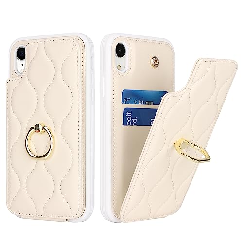 SailorTech iPhone XR Hülle mit Kartenhalter für Frauen, iPhone XR Handyhülle Ring-Ständer [Kartenfach] [Standfunktion] Niedliche und modische Tasche für iPhone XR-Beige von SailorTech