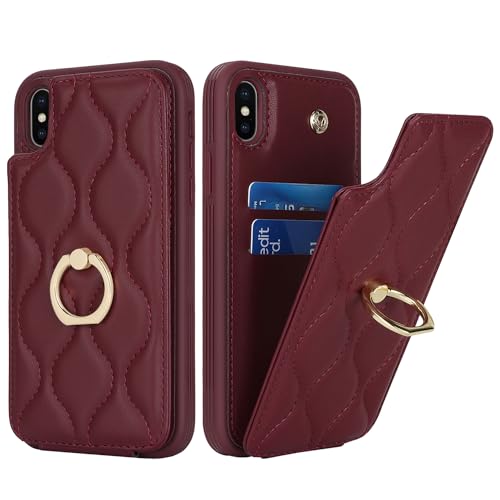 SailorTech iPhone XS Max Hülle mit Kartenhalter für Frauen, iPhone XS Max Handyhülle Ring-Ständer [Kartenfach] [Standfunktion] Niedliche und modische Tasche für iPhone XS Max-Burgunderrot von SailorTech