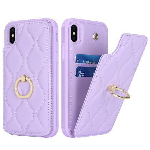 SailorTech iPhone XS Max Hülle Mit Kartenhalter für Frauen, Handyhülle Ring-Ständer [Kartenfach] [Standfunktion] Niedliche Und Modische Tasche - Violett von SailorTech