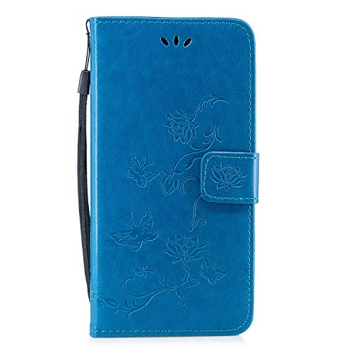Huawei P30 Lite Handyhülle Flip PU Leder Wallet Kartenhalter Schutzhülle Lotus Schmetterling Prägung mit Magnetverschluss Ständer Weiche TPU Bumper Stoßfest Case für Huawei P30 Lite Blau von Sailwy