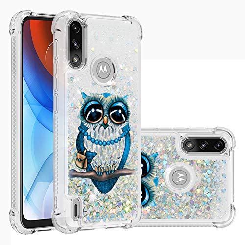 Motorola Moto E7i Power Hülle, Glitzer Weich TPU Silikon 3D Kreative Lustige Handyhülle Bling Sparkle Treibsand Schwimmende Flüssigkeit Klar Stoßfest Schutzhülle für Moto E7i Power, Eule von Sailwy