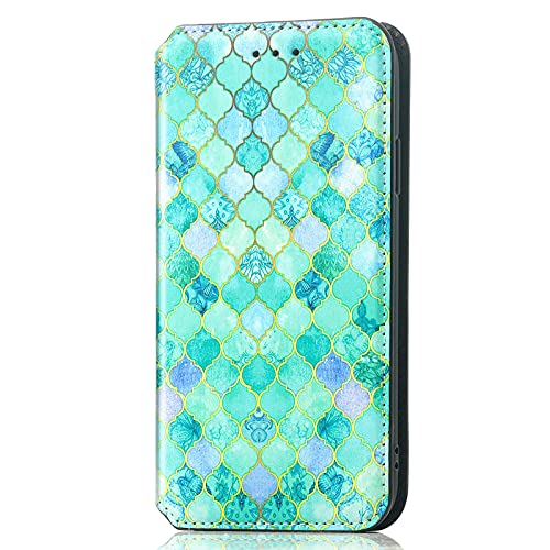 Motorola Moto G22 Handyhülle, Premium Veganes Leder Magnetverschluss Wallet Book Flip Folio Phone Cover Stand View Card Holder Protective Shockproof Case for Motorola Moto G22 Green Marble von Sailwy