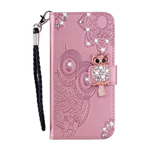 Samsung Galaxy A33 Handyhülle Bling 3D Eule Glitzer Diamanten Stoßfest PU Leder Flip Wallet Case Magnetic Folio TPU Bumper Schutzhülle für Samsung A33 5G mit Ständer Kartenfächer Rosegold von Sailwy