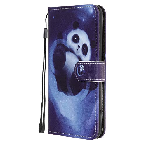 Schutzhülle für Motorola Moto G9 Play, Moto G9 Play, Klapphülle aus PU-Leder mit Magnetverschluss, Ständer, Kartenhalter, Ausweisschlitze, weiche TPU-Stoßdämpfung, stoßfest, Panda von Sailwy