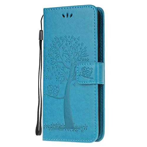 iPhone 13 Mini Handyhülle Stoßfest Weich PU Leder Flip Wallet Schutzhülle Eule & Baum Prägung mit Magnetverschluss Ständer Kartenhalter TPU Bumper für iPhone 13 Mini Hülle Blau von Sailwy