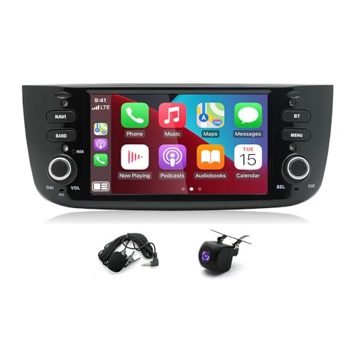 Saitedudu Android 13 Carplay Auto Stereo Radio 9 Zoll GPS Audio Multimedia Empfänger Kompatibel mit FIAT Punto 10-16/Linea 2012-2015 w/Carplay Auto Navigation AHD Kamera von Saitedudu