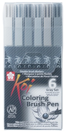 SAKURA Pinselstift Koi Coloring Brush, 6er Etui, grau von Sakura