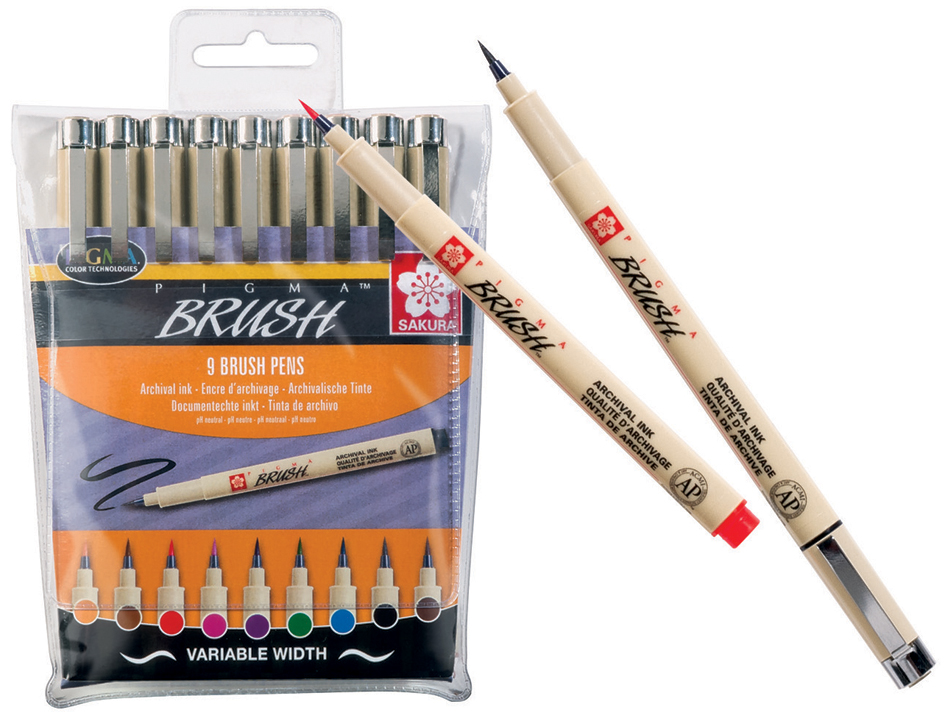 SAKURA Pinselstift PIGMA BRUSH, 9er Etui, farbig sortiert von Sakura