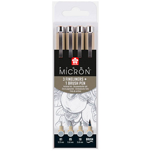 Sakura Pigma Micron Fineliner-Set farbsortiert 0,25 + 0,45 + 0,60 mm, 4 St. von Sakura