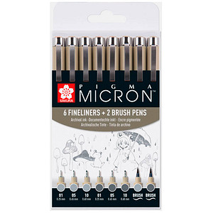 Sakura Pigma Micron Fineliner-Set farbsortiert 0,25 + 0,45 + 0,60 mm, 8 St. von Sakura