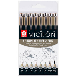 Sakura Pigma Micron Fineliner-Set farbsortiert 0,25 + 0,45 + 0,60 mm, 8 St. von Sakura