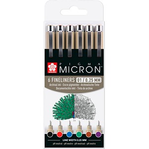 Sakura Pigma Micron Fineliner-Set farbsortiert 0,25 mm, 6 St. von Sakura