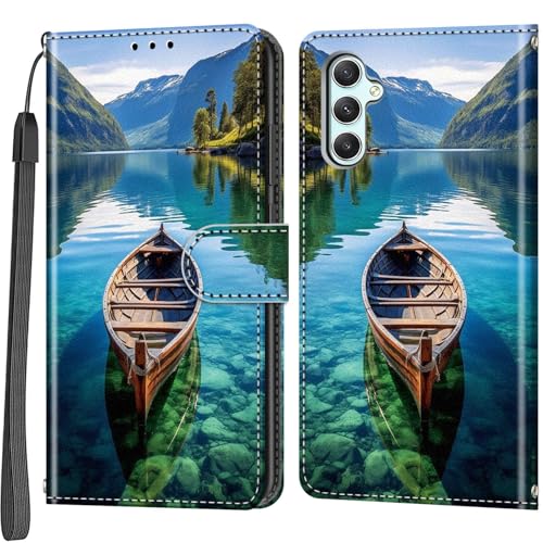Handyhülle für Samsung Galaxy A34 5G Hülle, Magnetische Flip Stoßfeste Schutzhülle mit Standfunktion Kartenfächern Klapphülle Handytasche Boot von Salanheo