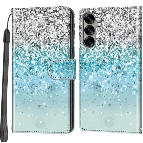 Handyhülle für Samsung Galaxy S25 Hülle, Magnetische Flip Stoßfeste Schutzhülle mit Standfunktion Kartenfächern Klapphülle Handytasche Silber und Blau von Salanheo