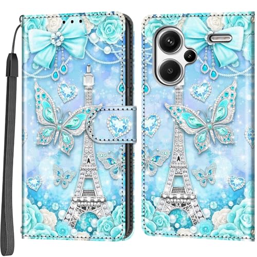 Salanheo Handyhülle für Xiaomi Redmi Note 13 Pro Plus 5G Hülle, Magnetische Flip Stoßfeste Schutzhülle mit Standfunktion Kartenfächern Klapphülle Handytasche Turm von Salanheo