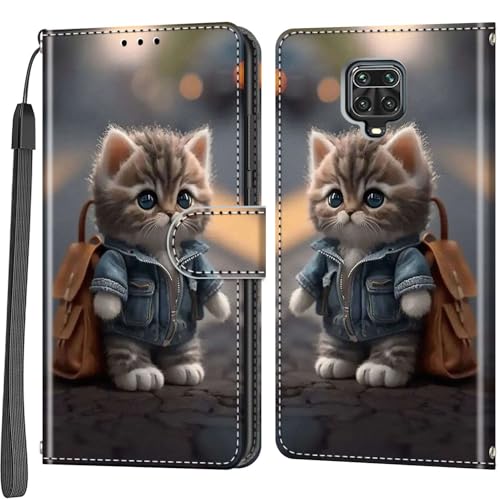 Salanheo Handyhülle für Xiaomi Redmi Note 9S / Note 9 Pro/Note 9 Pro Max Hülle, Magnetische Flip Stoßfeste Schutzhülle mit Standfunktion Kartenfächern Klapphülle Handytasche Katze von Salanheo