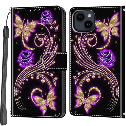 Salanheo Handyhülle für iPhone 15 Plus Hülle, für iPhone 15 Plus Hülle, Leder Schutzhülle Klapphülle mit [Kartenfach] [Standfunktion] Hülle Kompatibel iPhone 15 Plus von Salanheo