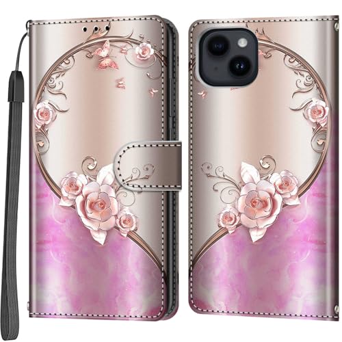 Salanheo iPhone 15 Plus Hülle, Klapphülle mit Kartenfach, Standfunktion, Kompatibel mit iPhone 15 Plus, Kunstleder, Schwarz, Geblümt, Magnetisch, Ständer Salanheo iPhone 15 Plus Hülle, Klapphülle mit Kartenfach, Standfunktion, Kompatibel mit iPhone 15 Plus, Kunstleder, Schwarz, Geblümt, Magnetisch, Ständer von Salanheo
