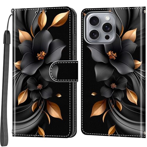 Salanheo Handyhülle für iPhone 16 Pro Max, Stoßfeste Schutzhülle Klapphülle Handytasche mit Kartenschlitz und Geldbeutel, Kompatibel iPhone 16 Pro Max, Pic:01, Geblümt, Glatt von Salanheo