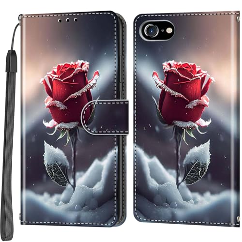 Salanheo Handyhülle für iPhone 7 / iPhone 8 / SE2 (2020) / SE3 (2022) Hülle, Magnetische Flip Stoßfeste Schutzhülle mit Standfunktion Kartenfächern Klapphülle Handytasche Rosen von Salanheo