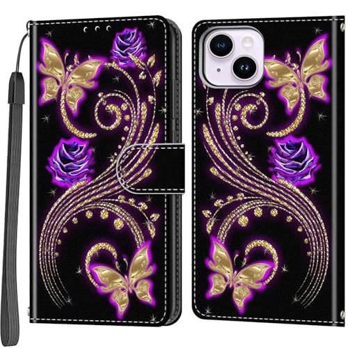 Salanheo Hülle für iPhone 14 Plus, Stoßfeste Schutzhülle mit Standfunktion, Kartenfächern, Klapphülle, Kompatibel mit iPhone 14 Plus, Schwarz mit Schmetterling-Muster, Magnetischer Ständer Salanheo Hülle für iPhone 14 Plus, Stoßfeste Schutzhülle mit Standfunktion, Kartenfächern, Klapphülle, Kompatibel mit iPhone 14 Plus, Schwarz mit Schmetterling-Muster, Magnetischer Ständer von Salanheo