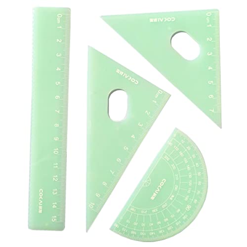 SamHeng 4 Stück Gelee Farbe Geometrie Lineale, Dreieck Lineal Winkelmesser Gerades Lineal aus Kunststoff, Mathe Lineale Abfassung Messwerkzeug mit Klarer Skala für Zuhause Schule (Grün) von SamHeng