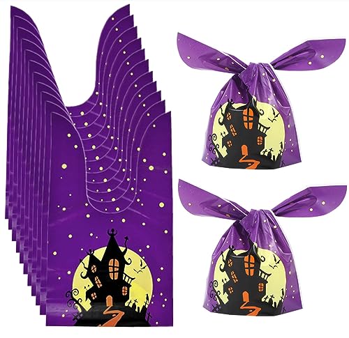 SamHeng 50 Stück Halloween Süßigkeiten Tüten, Kunststoff Kinder Hasenohren Süßigkeitenbeutel für Partyzubehör, Themen Geschenktaschen Bonbontüten Geschenketüte Kekse Snack Packsäcke (Burg) von SamHeng